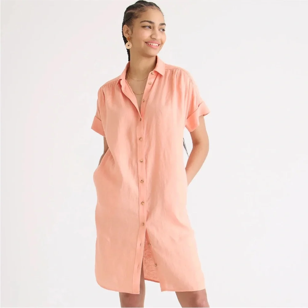 J.Crew ✨Relaxed Fit Linen Shirtdress ✨ 100% Linen ✨Flax ✨ Size Small - Picture 13 of 17